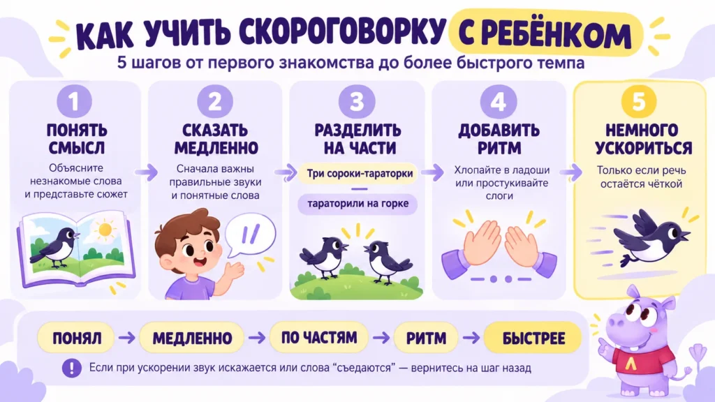 Как разучивать скороговорки с ребёнком: 5 шагов