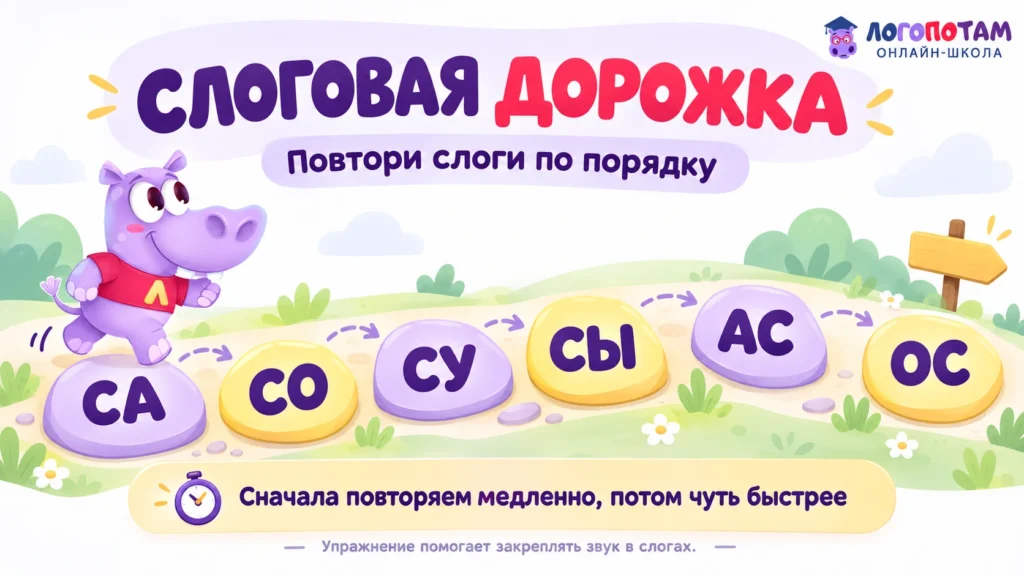 Слоговая дорожка с бегемотом для закрепления звука