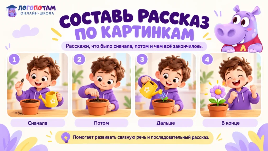 Упражнение «Составь рассказ по картинкам» для развития связной речи