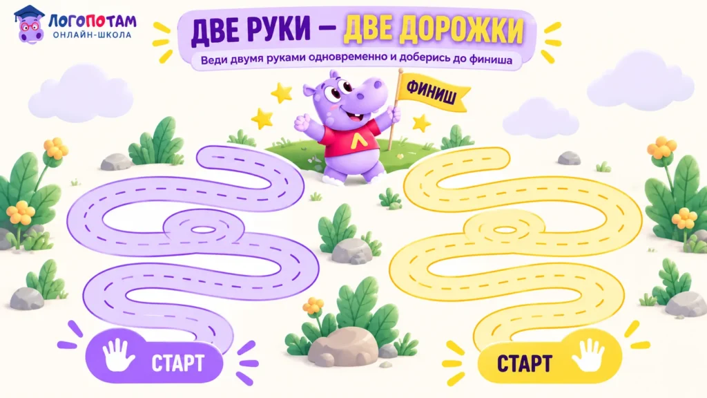 Детский нейропсихолог: игра «Две руки — две дорожки»