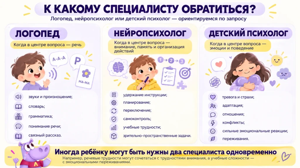 Нейропсихолог, логопед или психолог: к кому обращаться