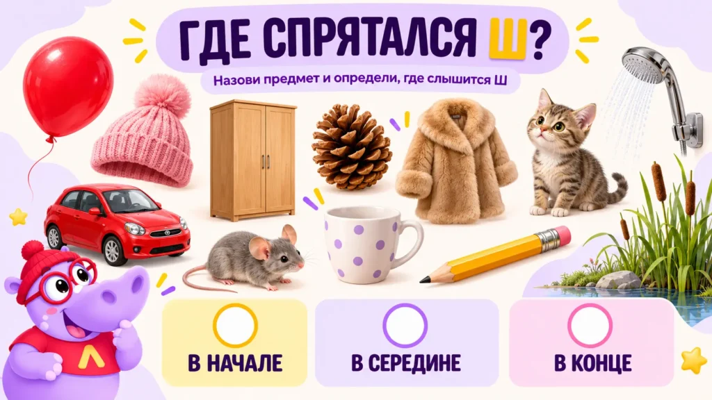 Упражнение «Где спрятался Ш?»: звук в начале, середине и конце слова