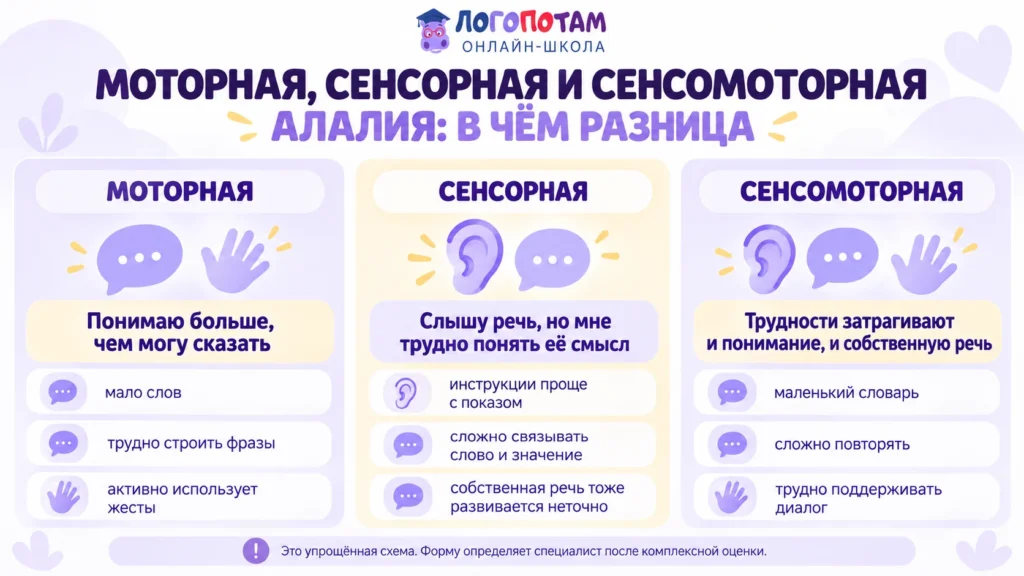 Признаки моторной, сенсорной и смешанной алалии у ребёнка