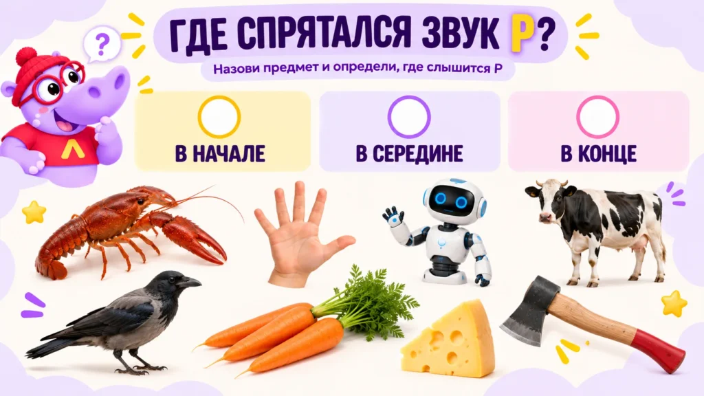 Игра «Где спрятался звук?»: в начале, в середине, в конце слова