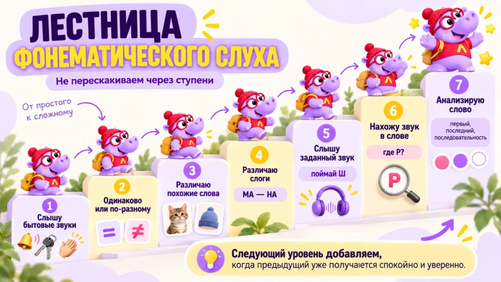 Ступени развития фонематического слуха: от бытовых звуков к последовательности звуков
