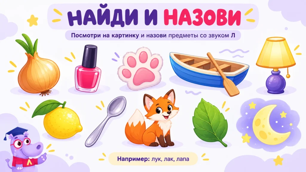 логопедическое упражнение найди и назови на звук Л