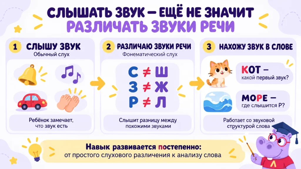 Физический слух, фонематический слух и работа со звуковой структурой слова